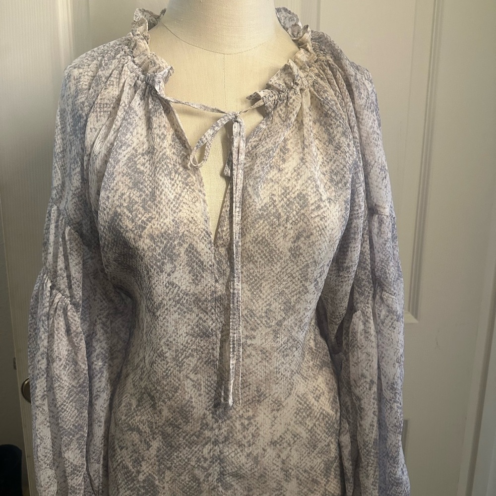 Snakeskin Print Blouse with Tie Neck